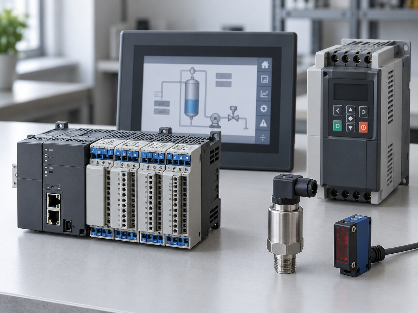 Industrial automation equipment including PLCs, operator panels and drives